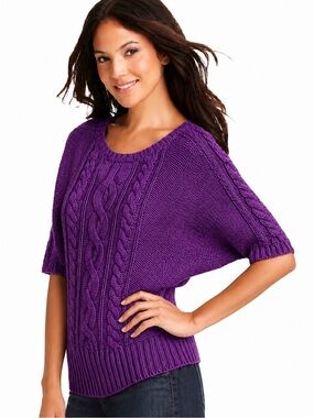 LOFT Ann Taylor Purple Cable Knit Dolman Sleeve Sweater XSP